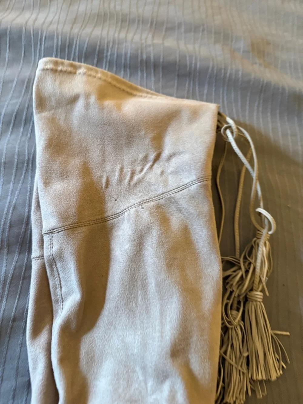 Shutz Over-the-Knee Suede Block Heel Boots in Taupe 7.5 B tassels